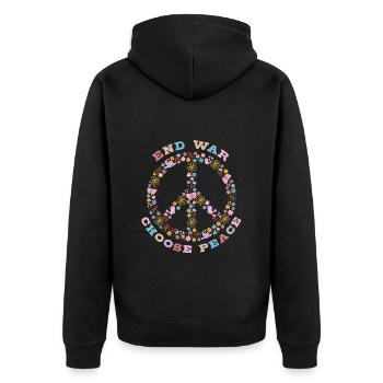 End war, Choose peace - Peace sign with flowers - Unisex Premium Organic Zip Hoodie - black - Back - Nico (187cm)