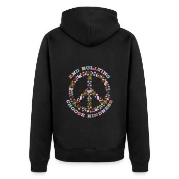End Bullying, Choose Kindness, Peace Sign - Unisex Premium Organic Zip Hoodie - black - Back - Nico (187cm)