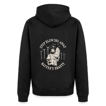 Jesus gegen Windräder - Natur schützen - Unisex Premium Bio Zip Hoodie - Schwarz - Hinten - Nico (187cm)