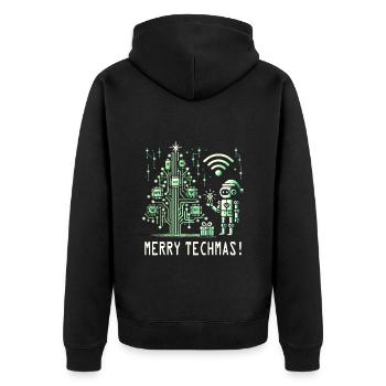Fröhliche Techmas - Roboter und Schaltkreis-Weihna - Unisex Premium Bio Zip Hoodie - Schwarz - Hinten - Nico (187cm)