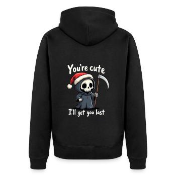 Süßer Sensenmann mit Weihnachtsmütze - Unisex Premium Bio Zip Hoodie - Schwarz - Hinten - Nico (187cm)