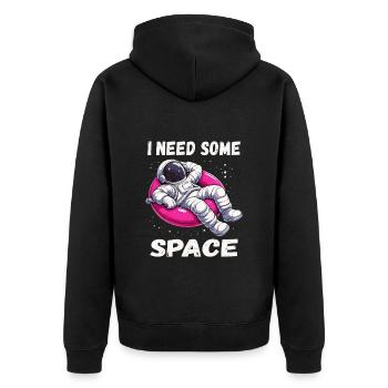 Ich brauche etwas Freiraum - Entspannter Astronaut - Unisex Premium Bio Zip Hoodie - Schwarz - Hinten - Nico (187cm)