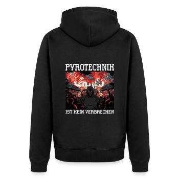Pyrotechnik ist kein Verbrechen - Unisex Premium Bio Zip Hoodie - Schwarz - Hinten - Nico (187cm)