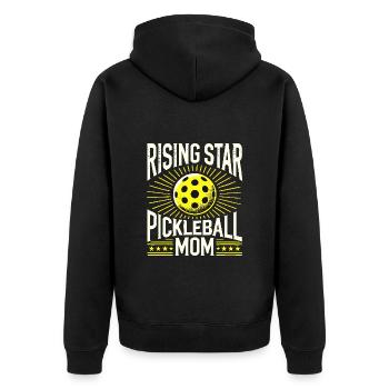 Pickleball Mama eines aufstrebenden Stars - Unisex Premium Bio Zip Hoodie - Schwarz - Hinten - Nico (187cm)