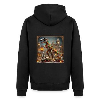 Steampunk T-Rex Dinosaurier Weihnachten Dino - Unisex Premium Bio Zip Hoodie - Schwarz - Hinten - Nico (187cm)