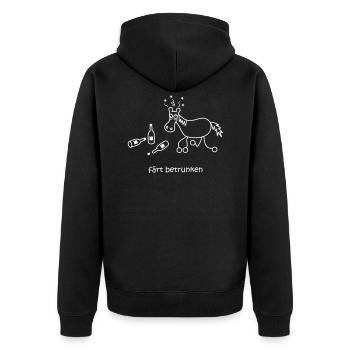 färt betrunken, besoffenes Pferd auf Rädern - Unisex Premium Bio Zip Hoodie - Schwarz - Hinten - Nico (187cm)