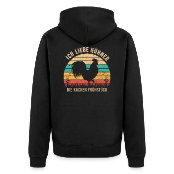 Witziges Huhn - Ich Liebe Hühner - Unisex Premium Bio Zip Hoodie - Schwarz - Hinten - Nico (187cm)