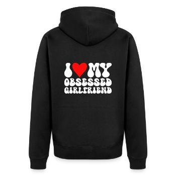 Liebe meine Freundin Ich liebe meine besessene Freundin - Unisex Premium Bio Zip Hoodie - Schwarz - Hinten - Nico (187cm)