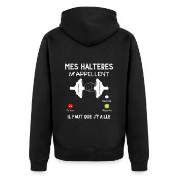 Musculation Haltères Sport Cadeau Homme - Veste à capuche bio Premium Unisexe - noir - Dos - Nico (187cm)