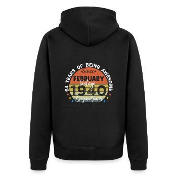 84 Jahre alt Baujahr 1940 Jahrgang Februar 1940 - Unisex Premium Bio Zip Hoodie - Schwarz - Hinten - Nico (187cm)
