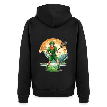 St. Patrick's Day Kleeblatt Lacrosse - Unisex Premium Bio Zip Hoodie - Schwarz - Hinten - Nico (187cm)