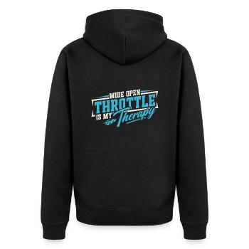 Vollgas ist meine Therapie - Unisex Premium Bio Zip Hoodie - Schwarz - Hinten - Nico (187cm)