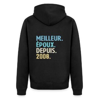 Bester Ehemann seit 2008 - Unisex Premium Bio Zip Hoodie - Schwarz - Hinten - Nico (187cm)