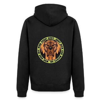 Wer hier mit wem Gassi geht ... - Unisex Premium Bio Zip Hoodie - Schwarz - Hinten - Nico (187cm)