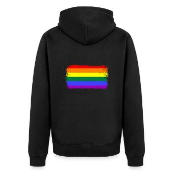 Pride, LGBTQ, cooles Regenbogen Design - Unisex Premium Bio Zip Hoodie - Schwarz - Hinten - Nico (187cm)