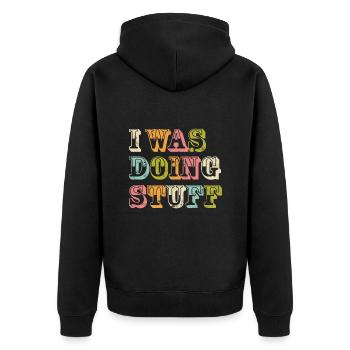 I was doing stuff vintage - Unisex Premium Organic Zip Hoodie - black - Back - Nico (187cm)