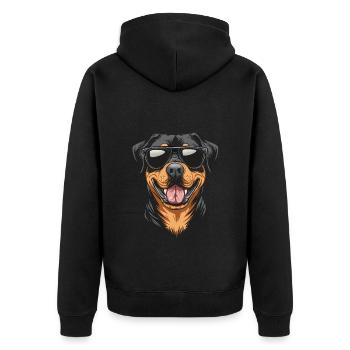 cooler Rottweiler Hund mit Sonnenbrille :-) - Unisex Premium Bio Zip Hoodie - Schwarz - Hinten - Nico (187cm)