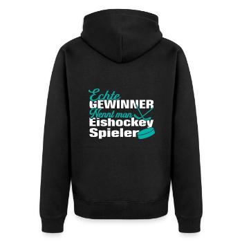 Eishockeyspieler Eishockey Hockey Spruch - Unisex Premium Bio Zip Hoodie - Schwarz - Hinten - Nico (187cm)