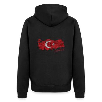 Türkei, türkische Flagge, Halbmond - Unisex Premium Bio Zip Hoodie - Schwarz - Hinten - Nico (187cm)
