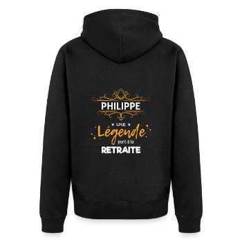 La Légende Prend sa Retraite Philippe - Humour H - Veste à capuche bio Premium Unisexe - noir - Dos - Nico (187cm)