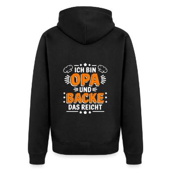Ich bin Opa und backe lustiger Opa Bäcker Spruch - Unisex Premium Bio Zip Hoodie - Schwarz - Hinten - Nico (187cm)
