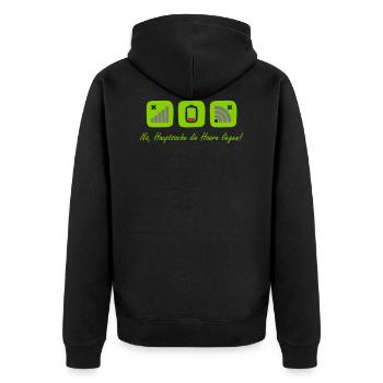 Hauptsache die Haare leigen - Unisex Premium Bio Zip Hoodie - Schwarz - Hinten - Nico (187cm)