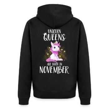 UNICORN QUEENS ARE BORN IN NOVEMBER - Unisex Premium Bio Zip Hoodie - Schwarz - Hinten - Nico (187cm)