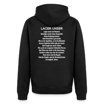 Fachkraft für Lagerlogistik/Lagerarbeiter/Lager - Unisex Premium Bio Zip Hoodie - Schwarz - Hinten - Nico (187cm)