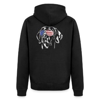 WEIMARANER Amerika Fahne vintage look - Unisex Premium Bio Zip Hoodie - Schwarz - Hinten - Nico (187cm)