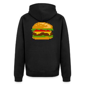 Pixel Burger - Nerd Fastfood Design - Unisex Premium Bio Zip Hoodie - Schwarz - Hinten - Nico (187cm)