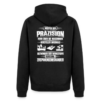 Zerspanungsmechaniker/Dreher/Fräser/Geschenk - Unisex Premium Bio Zip Hoodie - Schwarz - Hinten - Nico (187cm)