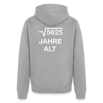 75. Geburtstag - 75 Jahre - Unisex Premium Bio Zip Hoodie - Grau meliert - Hinten - Nico (187cm)