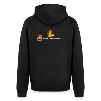 #berlinbrennt - Unisex Premium Bio Zip Hoodie - Schwarz - Hinten - Nico (187cm)