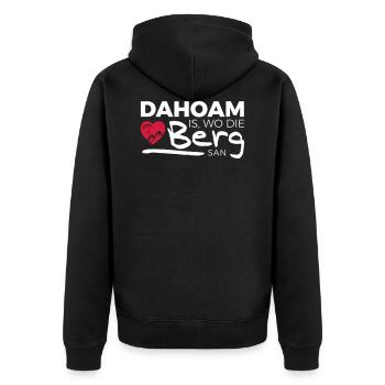 Dahoam is wo die Berg san! Für alle Bergverrückten - Unisex Premium Bio Zip Hoodie - Schwarz - Hinten - Nico (187cm)