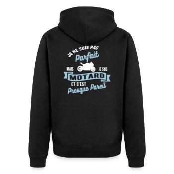 Not perfect but biker - Unisex Premium Organic Zip Hoodie - black - Back - Nico (187cm)