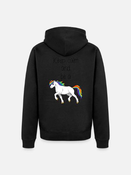 Een regenboog lopende eenhoorn met een gezegde - Uniseks Premium bio ziphoodie - zwart