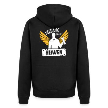 Mechanic From Heaven - Unisex Premium Bio Zip Hoodie - Schwarz - Hinten - Nico (187cm)