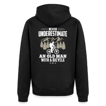 Never Underestimate An Old Man With A Bicycle - Unisex Premium Bio Zip Hoodie - Schwarz - Hinten - Nico (187cm)