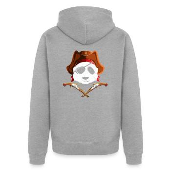 Piraten Panda Pandabär mit Augenklappe - Unisex Premium Bio Zip Hoodie - Grau meliert - Hinten - Nico (187cm)