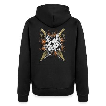 Piraten Katze Augenklappe Seeräuber Mieze Kater - Unisex Premium Bio Zip Hoodie - Schwarz - Hinten - Nico (187cm)