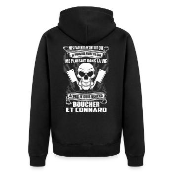Tee Shirt Boucher - Unisex Premium Organic Zip Hoodie - black - Back - Nico (187cm)