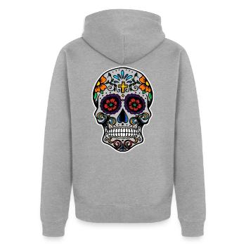 Sugar Skull - Unisex Premium Bio Zip Hoodie - Grau meliert - Hinten - Nico (187cm)