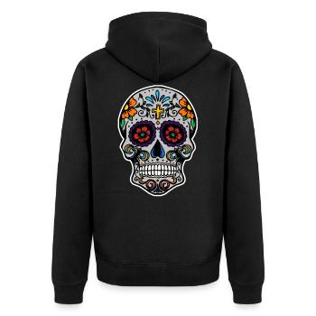Sugar Skull - Unisex Premium Organic Zip Hoodie - black - Back - Nico (187cm)