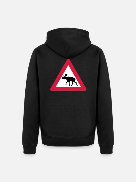 Warning Moose Sign - Unisex Premium Organic Zip Hoodie - black