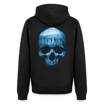 Totenkof Blau/ Winter Gothic Wald Landschaft Skull - Unisex Premium Bio Zip Hoodie - Schwarz - Hinten - Nico (187cm)