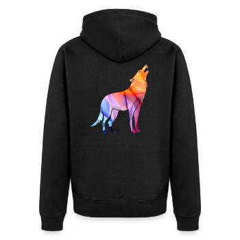 Heulender Polygon Wolf - Unisex Premium Bio Zip Hoodie - Schwarz - Hinten - Nico (187cm)