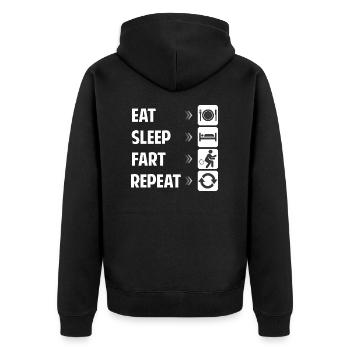 Eat Sleep Fart Reapeat - Lustiges Geschenk Humor - Unisex Premium Bio Zip Hoodie - Schwarz - Hinten - Nico (187cm)