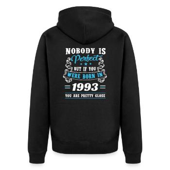 Né en 1993 assez proche de la perfection - Veste à capuche bio Premium Unisexe - noir - Dos - Nico (187cm)