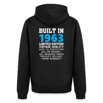 Built in 1963 - Unisex Premium Organic Zip Hoodie - black - Back - Nico (187cm)