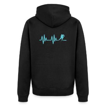 Eishockey Puls Geschenk - Unisex Premium Bio Zip Hoodie - Schwarz - Hinten - Nico (187cm)